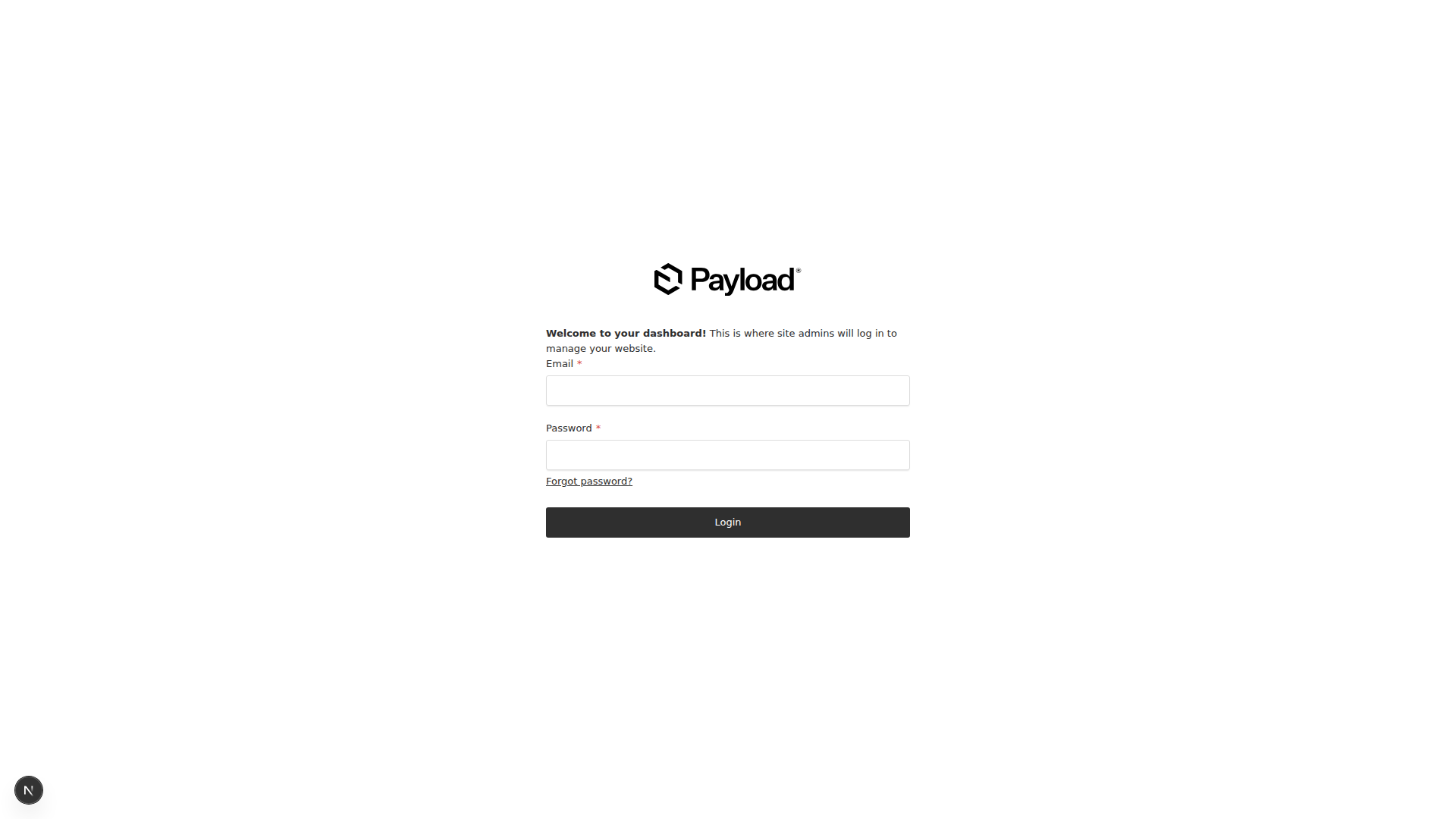 Admin 로그인 화면